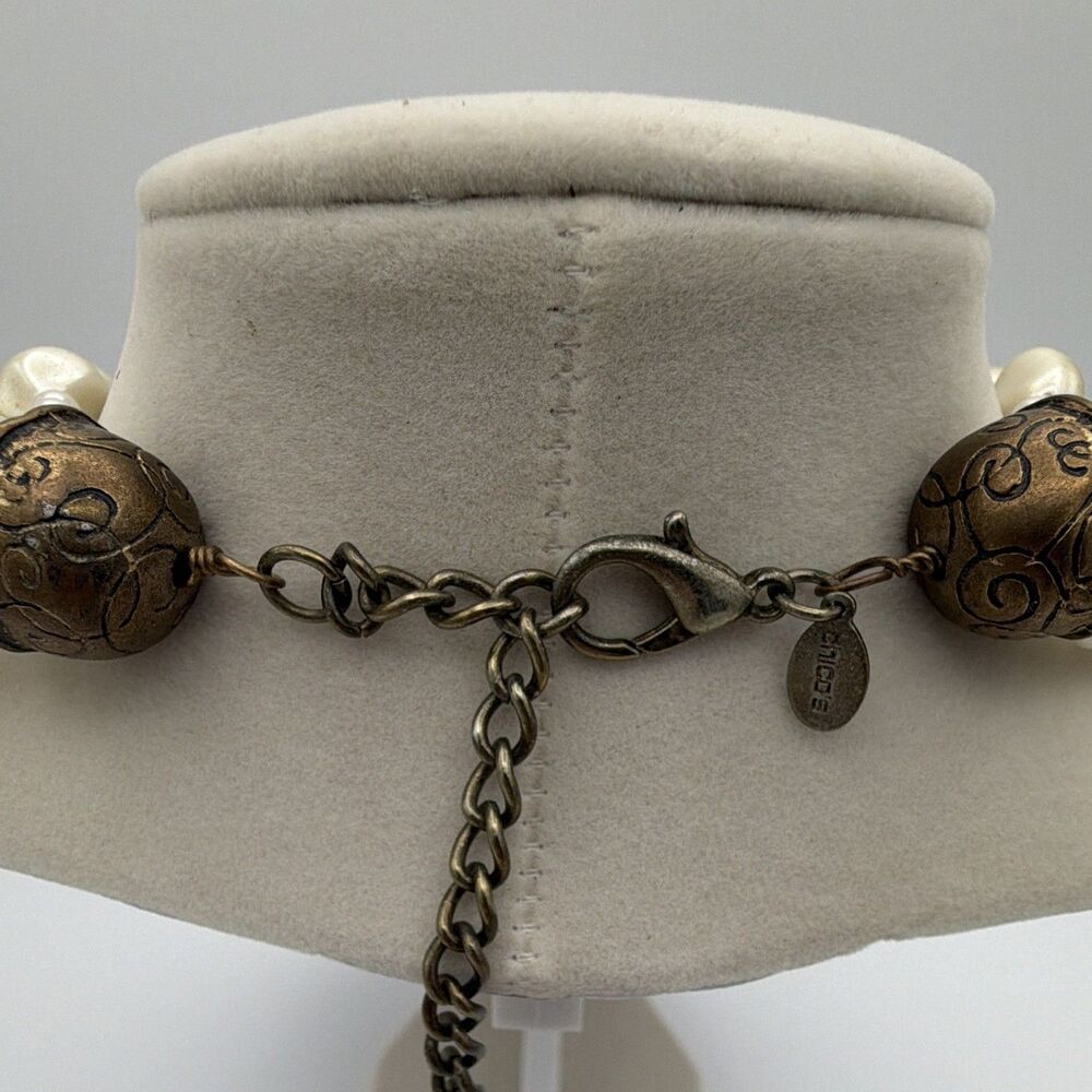 Chico's Signed Multi-Strand Faux Pearl Beaded Statement Necklace 18-22” Adj - Picture 2 of 8